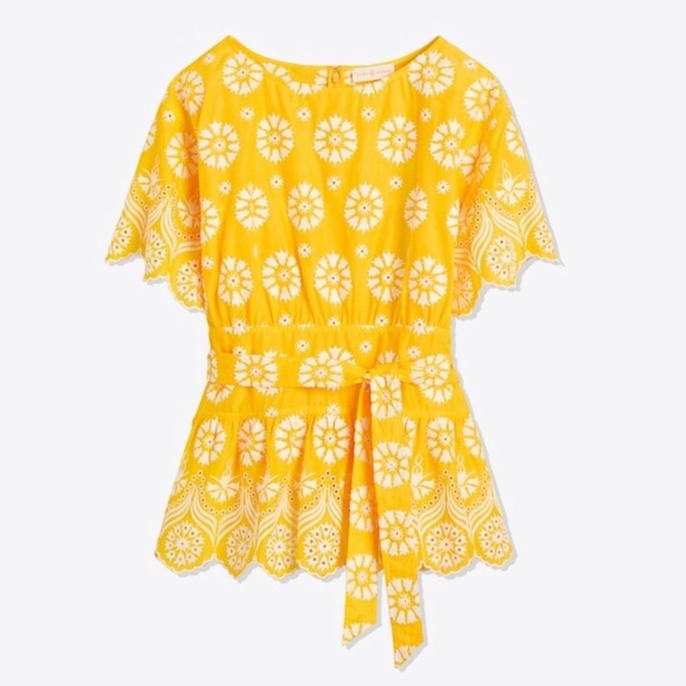 Tory Burch Embroidered Eyelet Top in Sunlight Yellow | 4 NWT - Picture 6 of 13